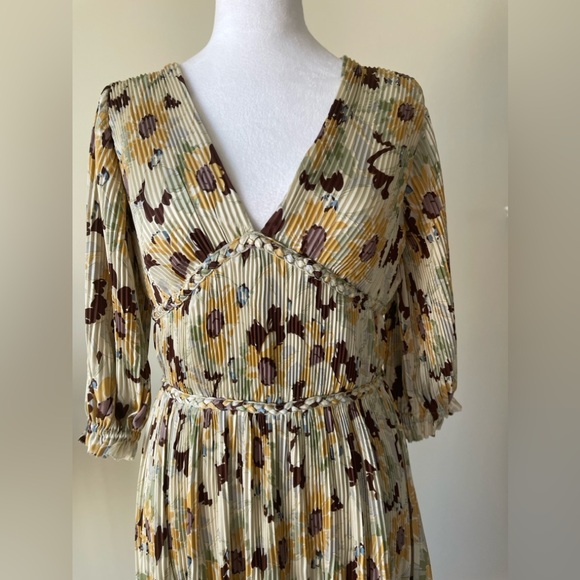 Polo Ralph Lauren Floral Pleated Satin V-Neck Dress Elbow Length Sleeve NWOT - Picture 7 of 13